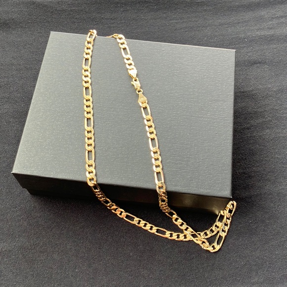Jewelry - Solid Figaro Chain Necklace 14K Yellow Gold 24’’.